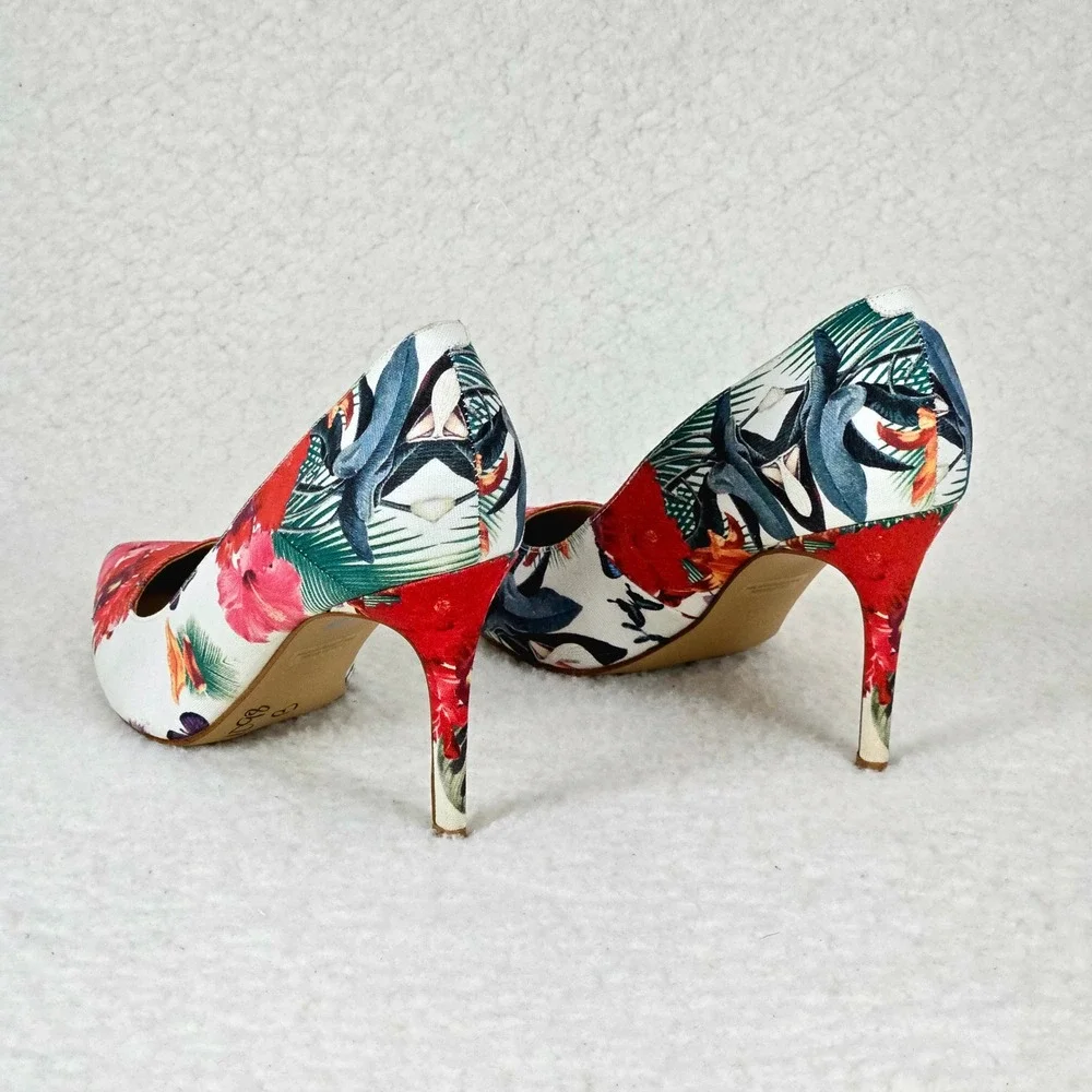 Marc Fisher Darren Tropical Floral Pumps Pointed Toe Stiletto Heels 8M Resort